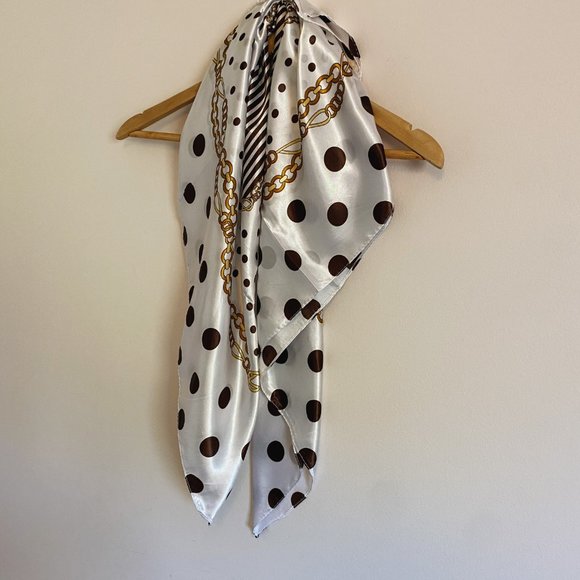 Satin Chocolate Polkadot Gold Chain Scarf Top - Picture 6 of 8